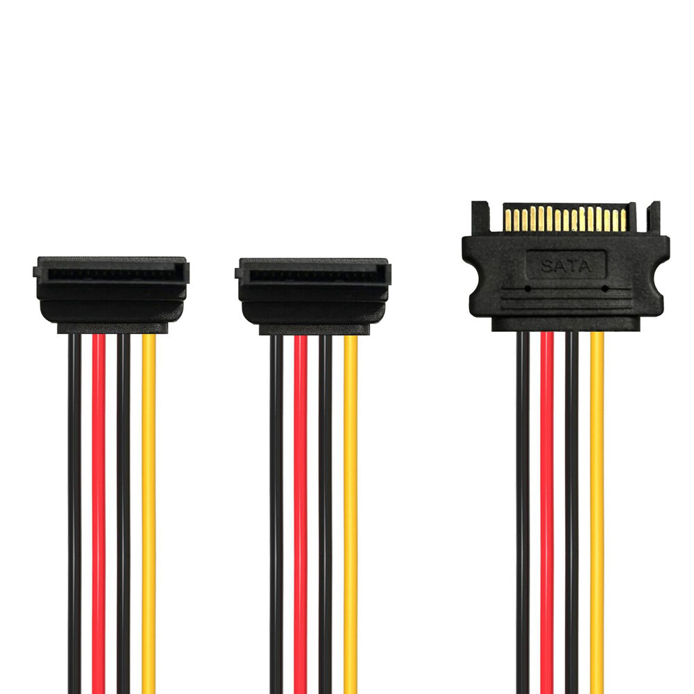 12PK Cruxtec SATA Power Splitter Cable 15pin Male to 2x Female 90Deg 20cm Black