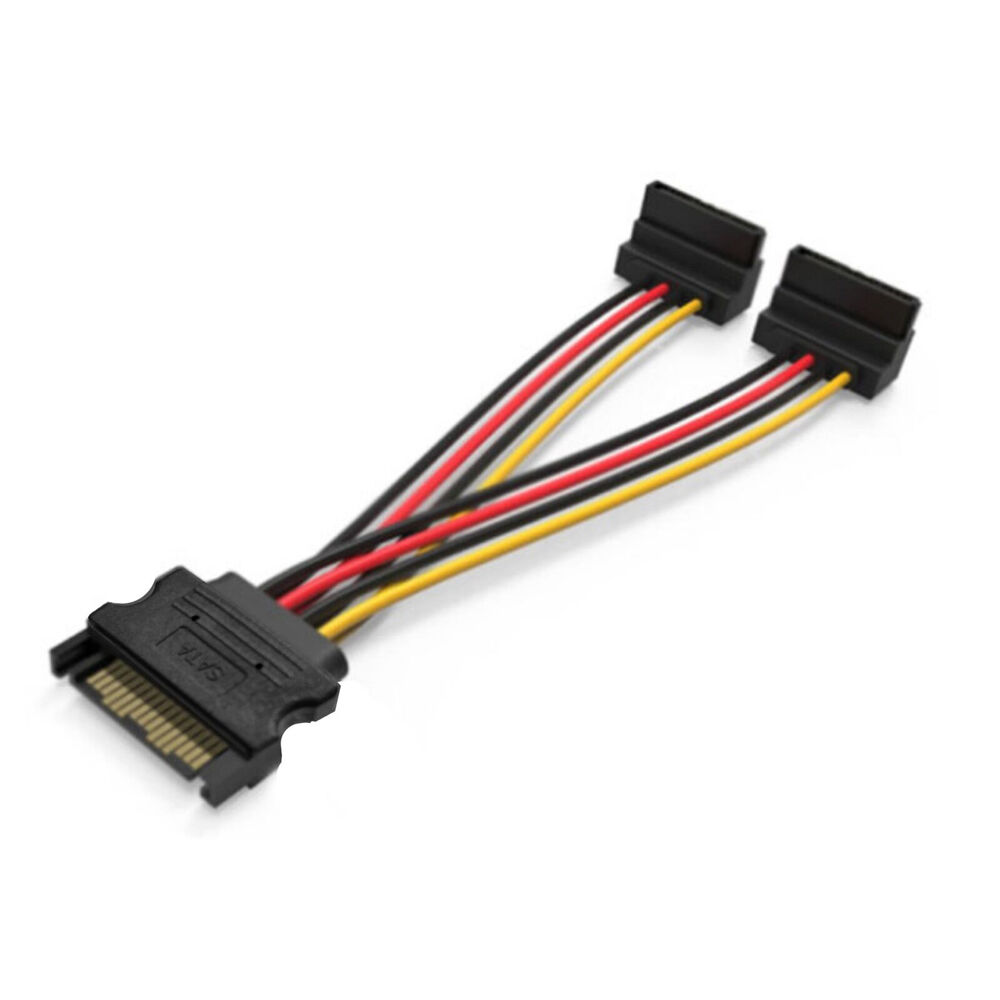 12PK Cruxtec SATA Power Splitter Cable 15pin Male to 2x Female 90Deg 20cm Black
