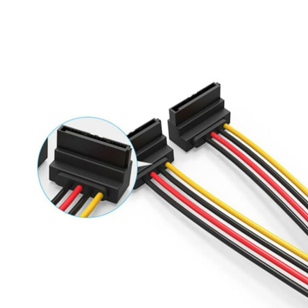 12PK Cruxtec SATA Power Splitter Cable 15pin Male to 2x Female 90Deg 20cm Black
