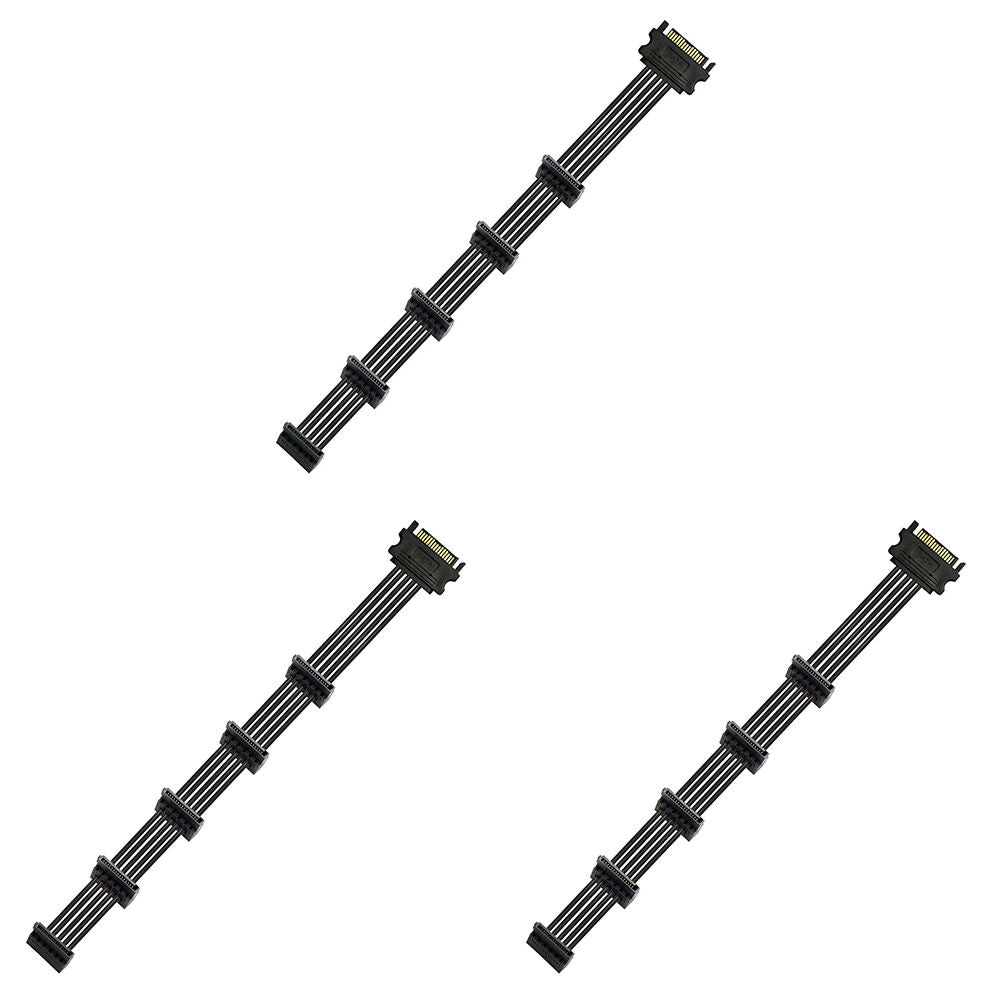 3PK Cruxtec SATA Power Splitter Cable 15pin Male to 5x Female 90Deg 40cm Black