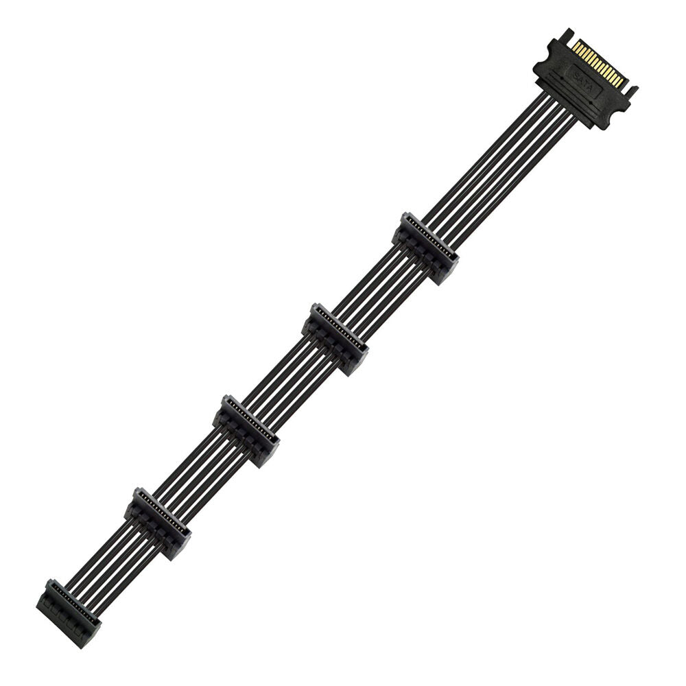 3PK Cruxtec SATA Power Splitter Cable 15pin Male to 5x Female 90Deg 40cm Black