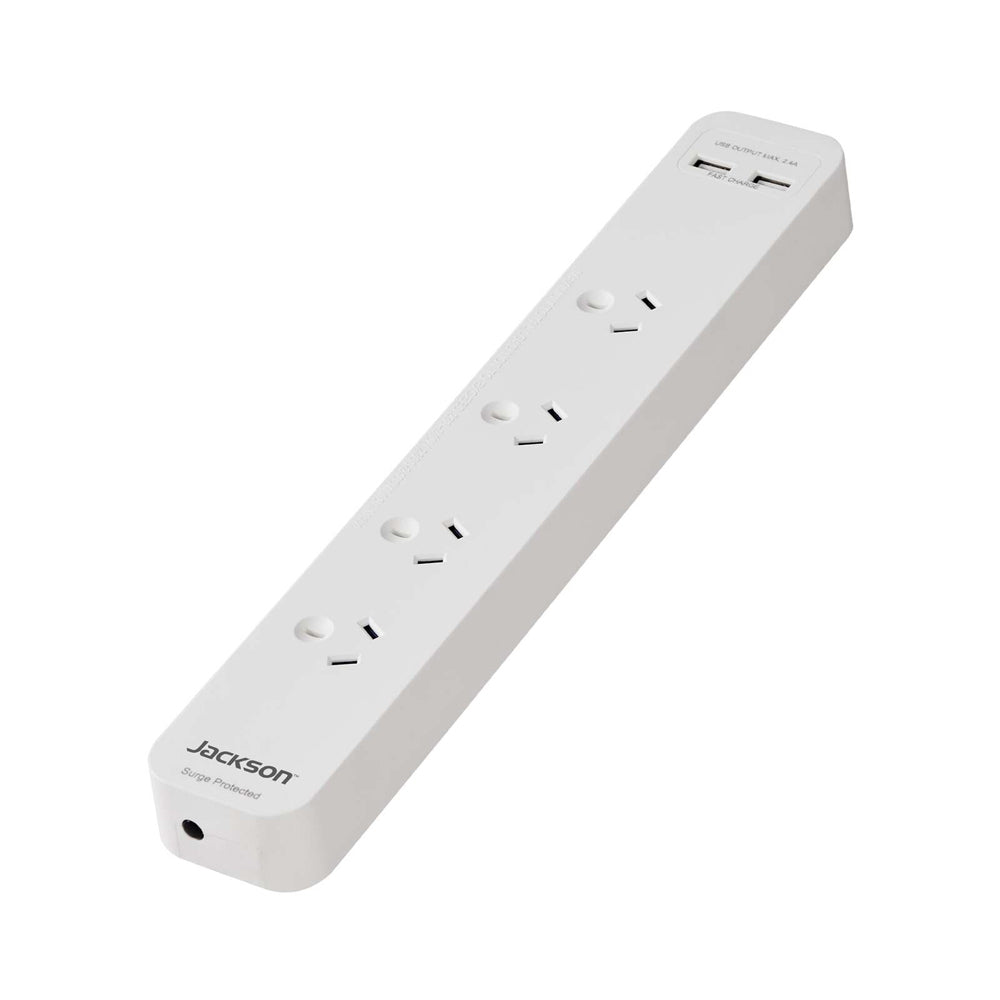 Jackson 32cm Power Board 4-Outlet w/ USB-A Fast Charging Port - White
