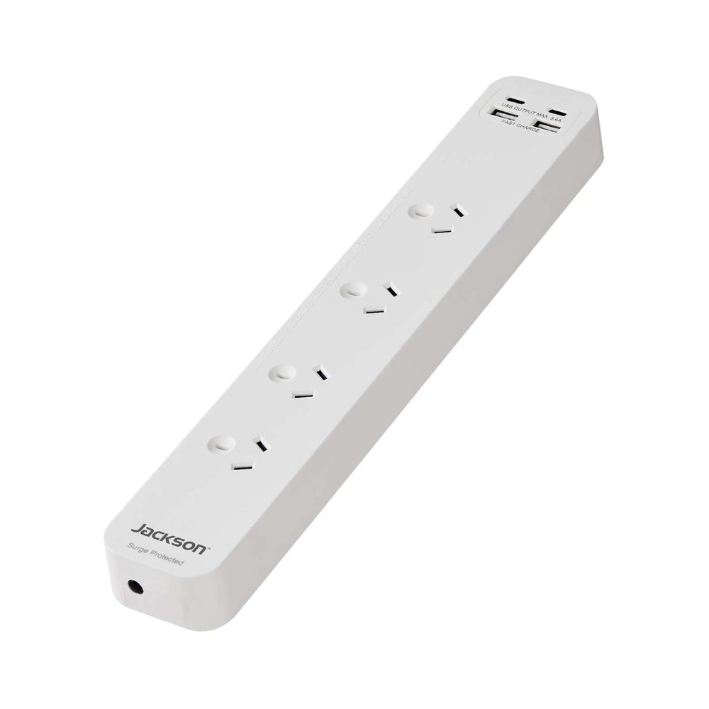 Jackson 32cm Power Board 4-Outlet w/ Surge Protection - White