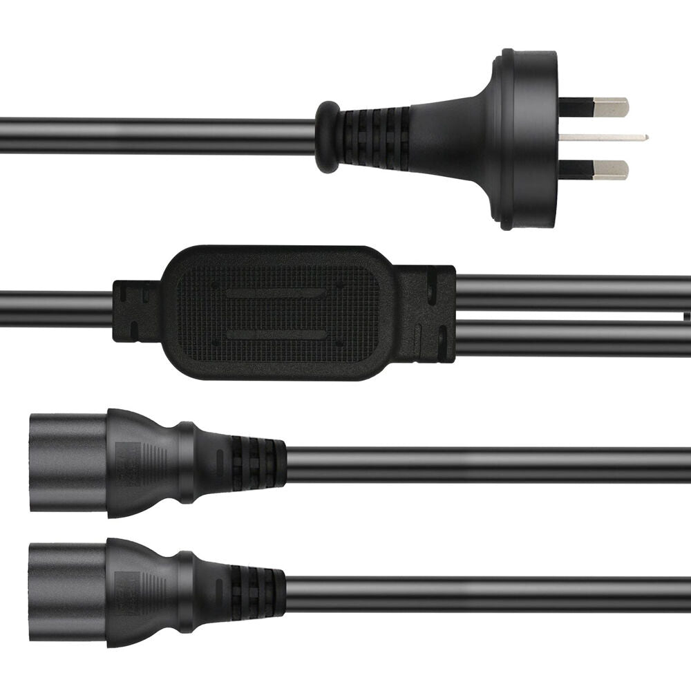 2PK Cruxtec PT2P-100-18BK 3-Pin AU Male/2x Female IEC-C13 Y-Splitter Cable 1.8m