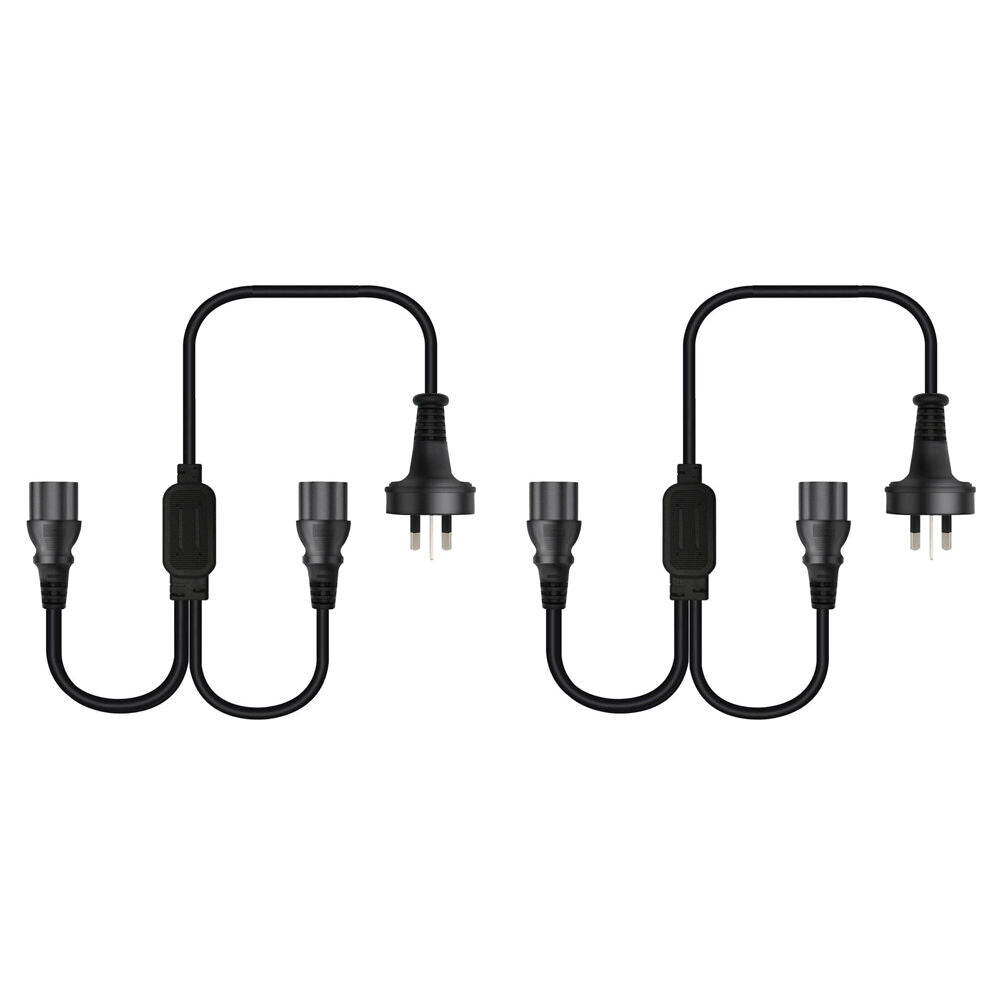 2PK Cruxtec 3 Pin AU Male to 2x Female IEC-C13 Y-Splitter Power Cable 3m Black