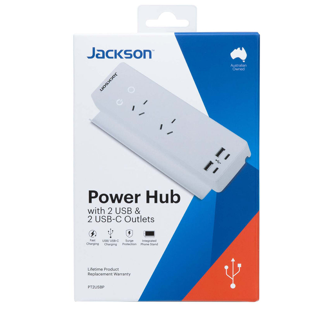 Jackson 20cm Power Hub 2-Outlet w/ Type-A/USB-C Fast Charge Ports - White