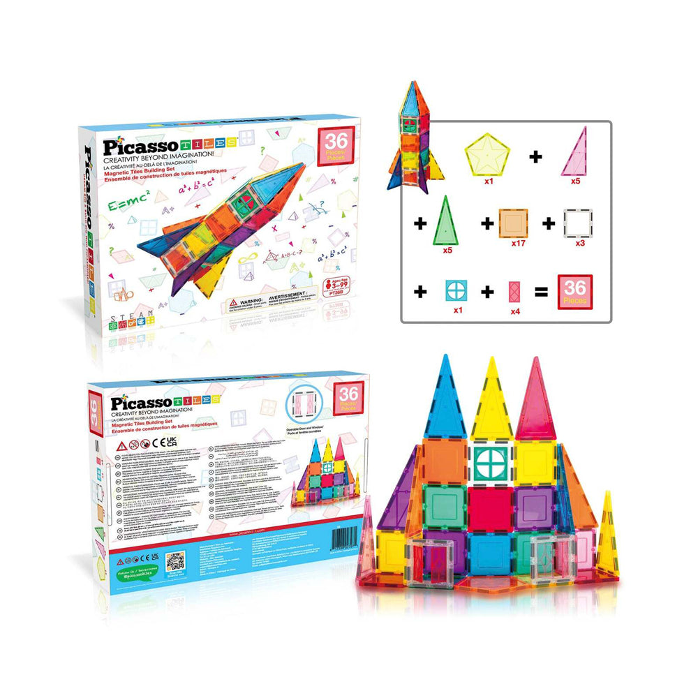 36pc Picasso Tiles Rocket Ship Magnetic Building Block Set  3y+
