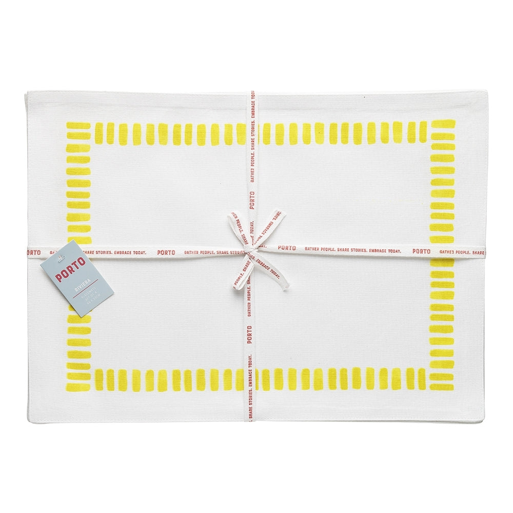 2x 4pc Porto Riviera Cotton Kichen Table Placemats Yellow/White 45x33cm