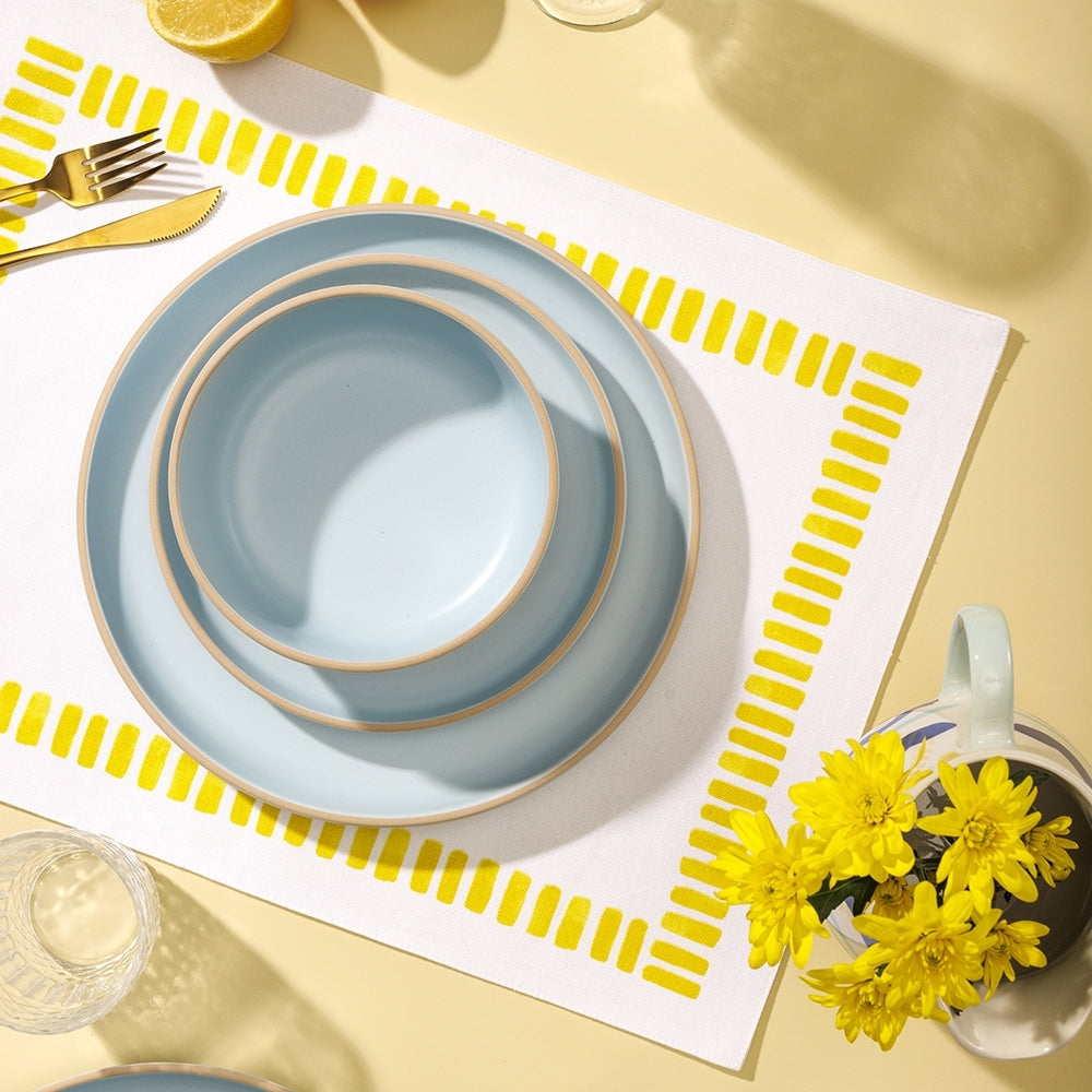 2x 4pc Porto Riviera Cotton Kichen Table Placemats Yellow/White 45x33cm