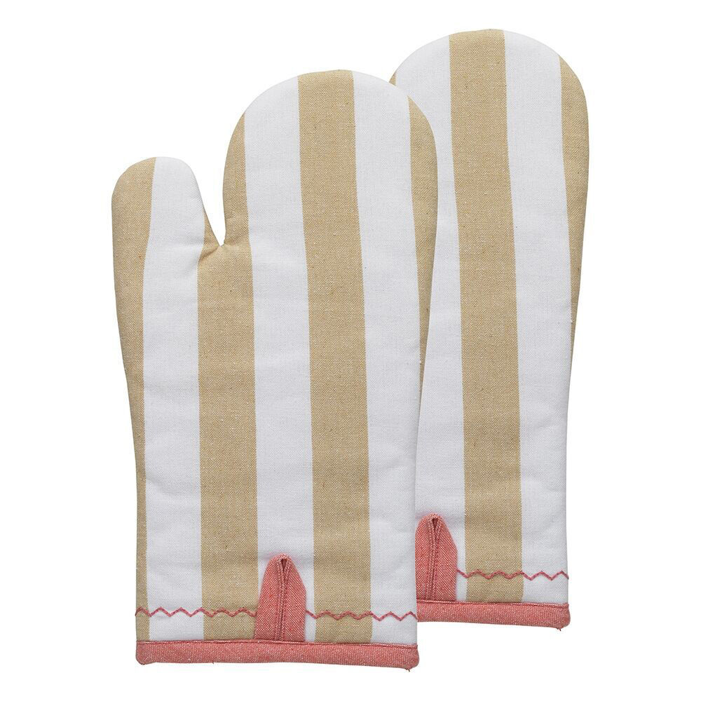 3x 2pc Porto Night Before Polycotton Oven Mitts Set 32x15.5cm Almond