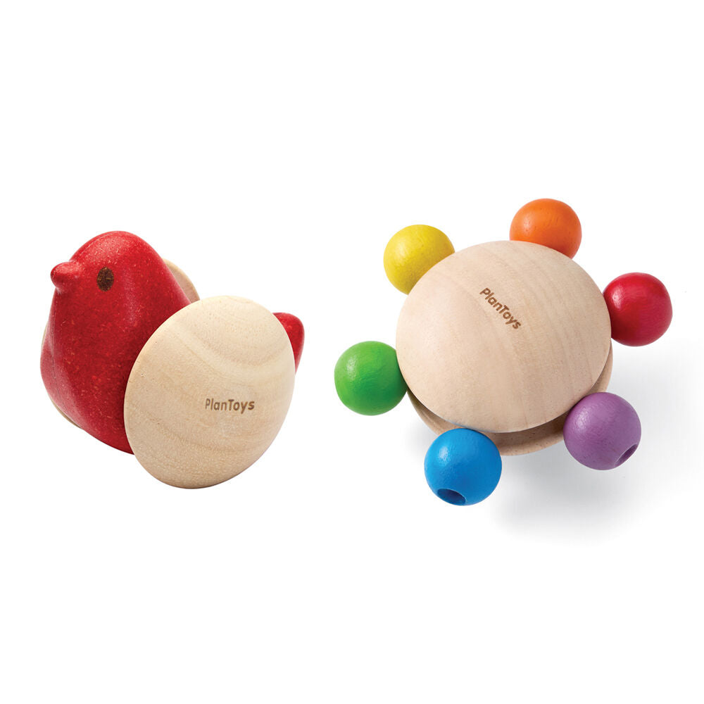 2pc PlanToys Bird Roller/Pull & Grasp Kids Wooden Fidget Toy Combo Set