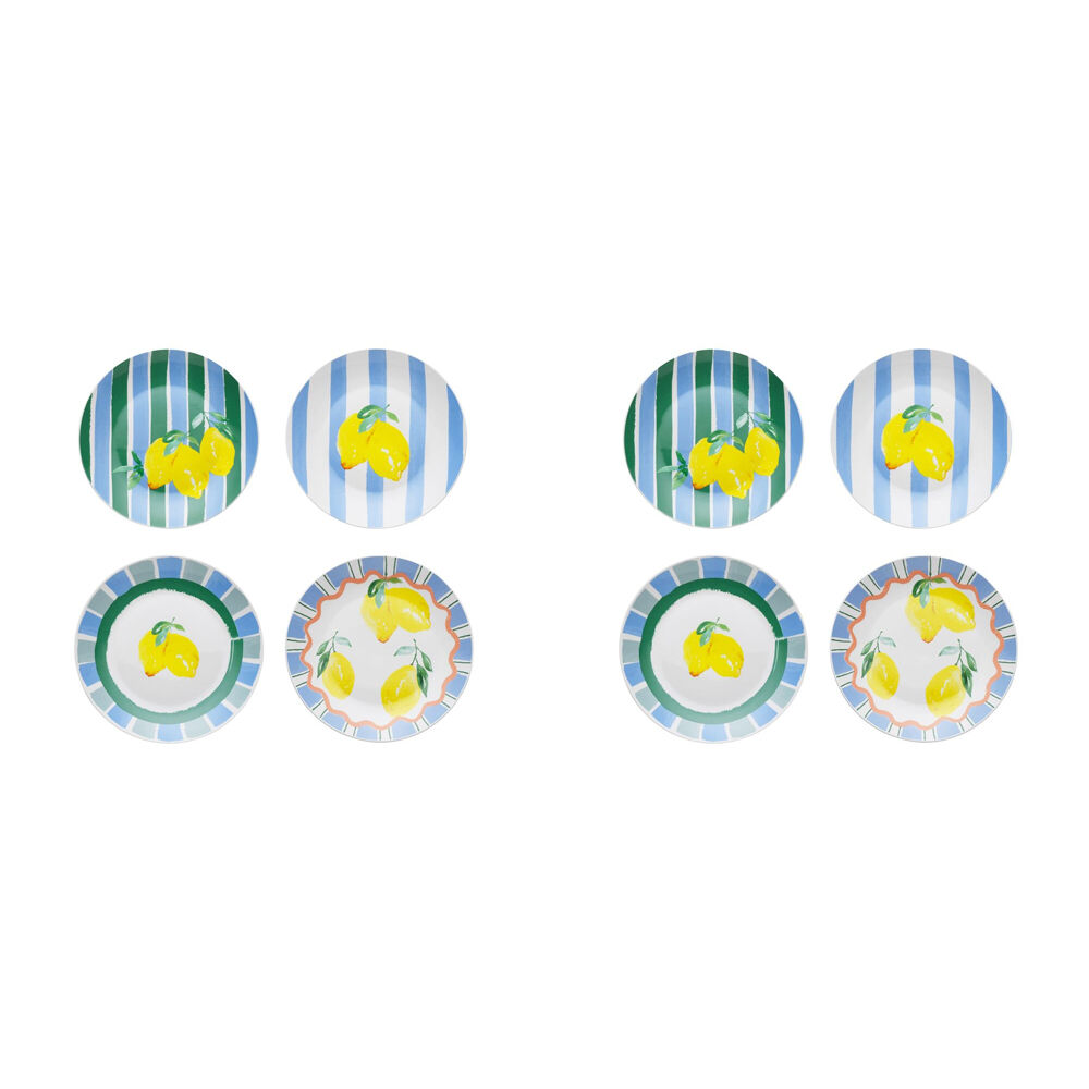 2x 4pc Porto Porcelain Limone Round Kitchen Side Plates 20cm Assorted Designs