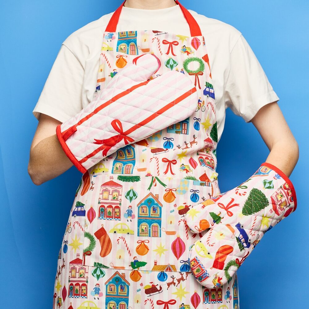 2pc Porto 100% Cotton Night Before Oven Mitts 32x18cm Multi-Coloured