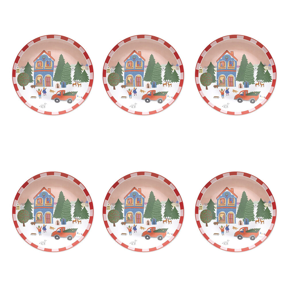 6PK Porto Porcelain Night Before Christmas Dinner Plate 20cm Red Truck