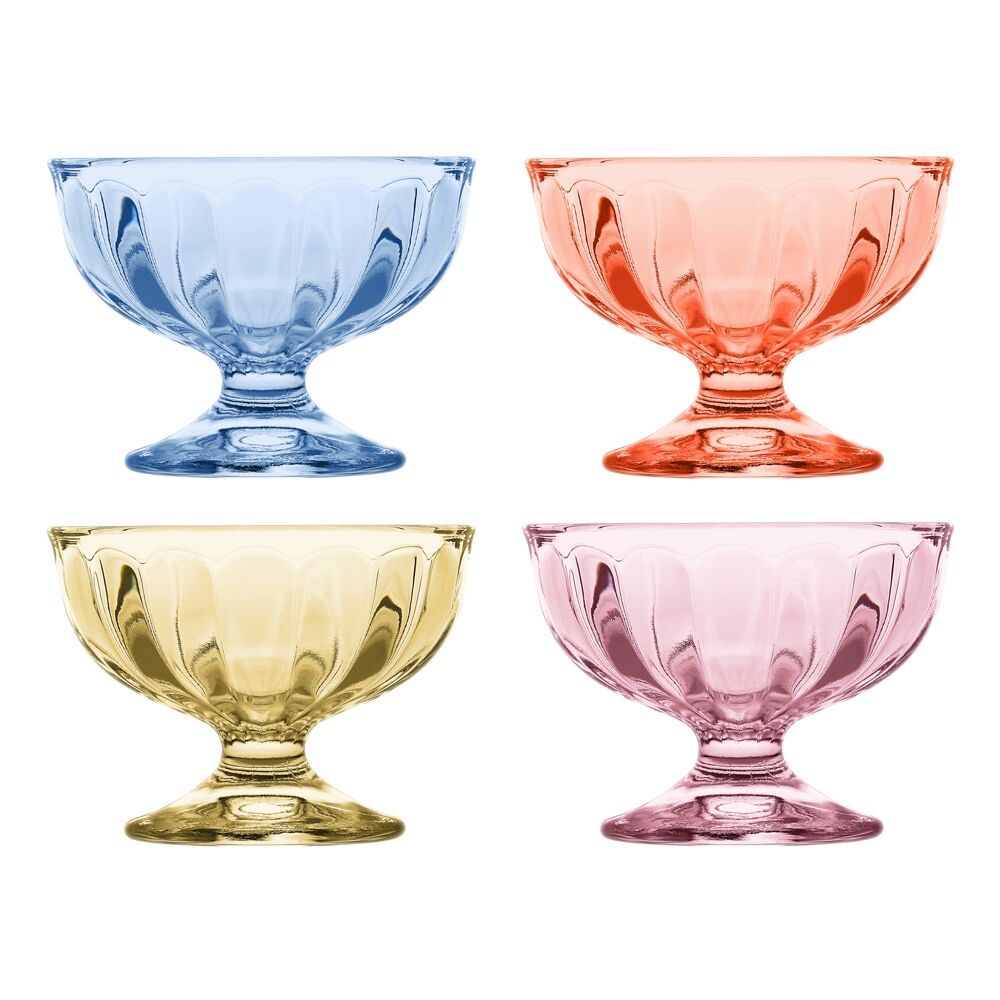 4pc Porto Soda Lime Glass Dessert Icecream Cups 130ml Citron, Ruby, Sky, Rose