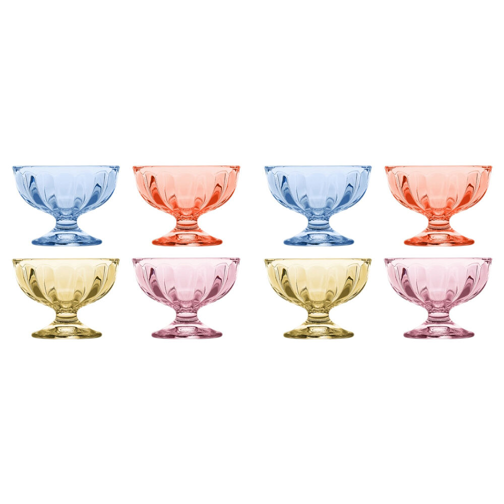 2x 4pc Porto Soda Lime Glass Dessert Icecream Cups 130ml Citron, Ruby, Sky, Rose