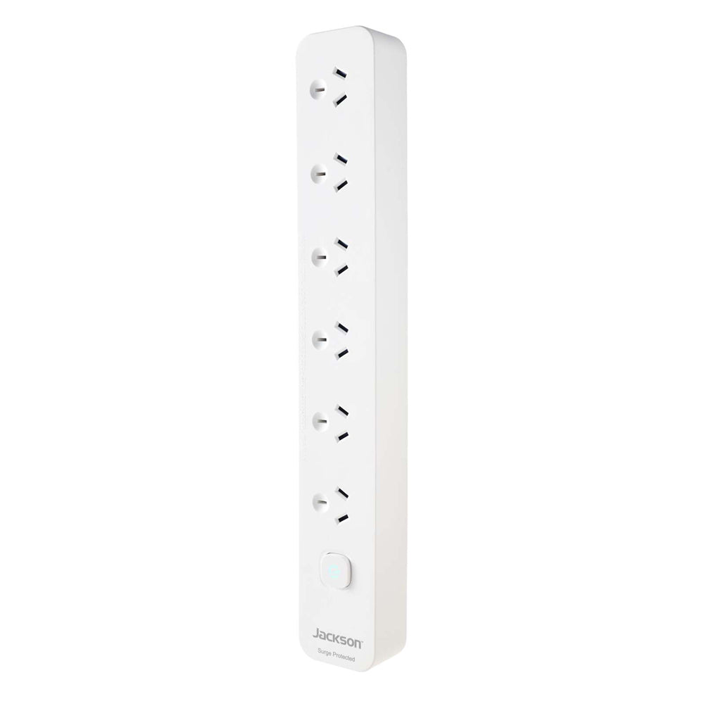 Jackson 34cm Surge Protected 6-Outlet Power Board - White