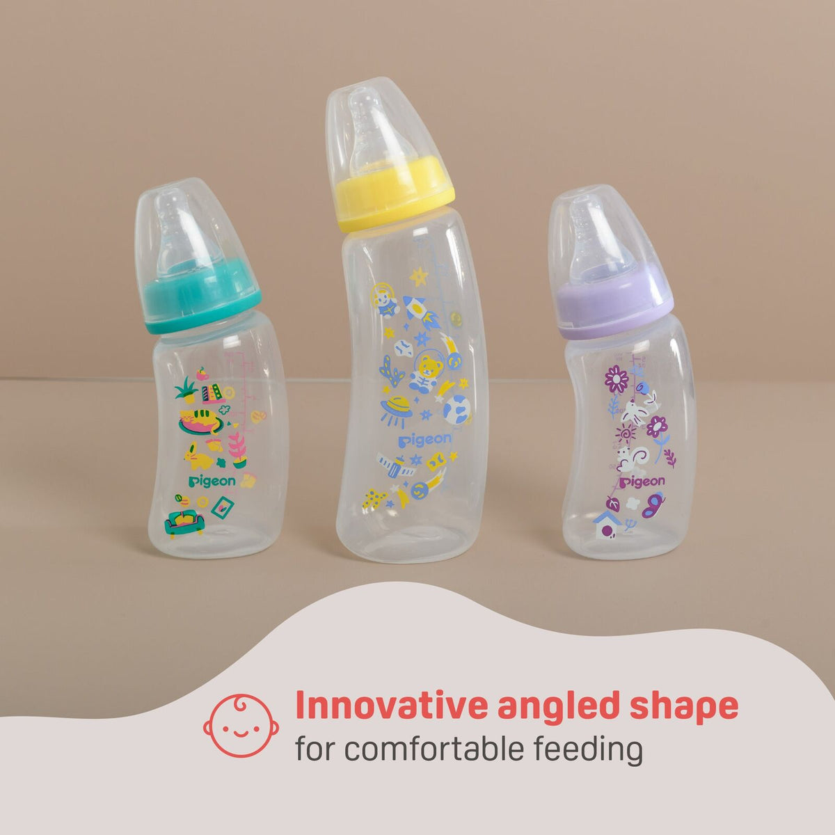 2PK Pigeon Flexible Curve Baby Bottle PP Space 250ml Anti-Colic Silicone 4m+