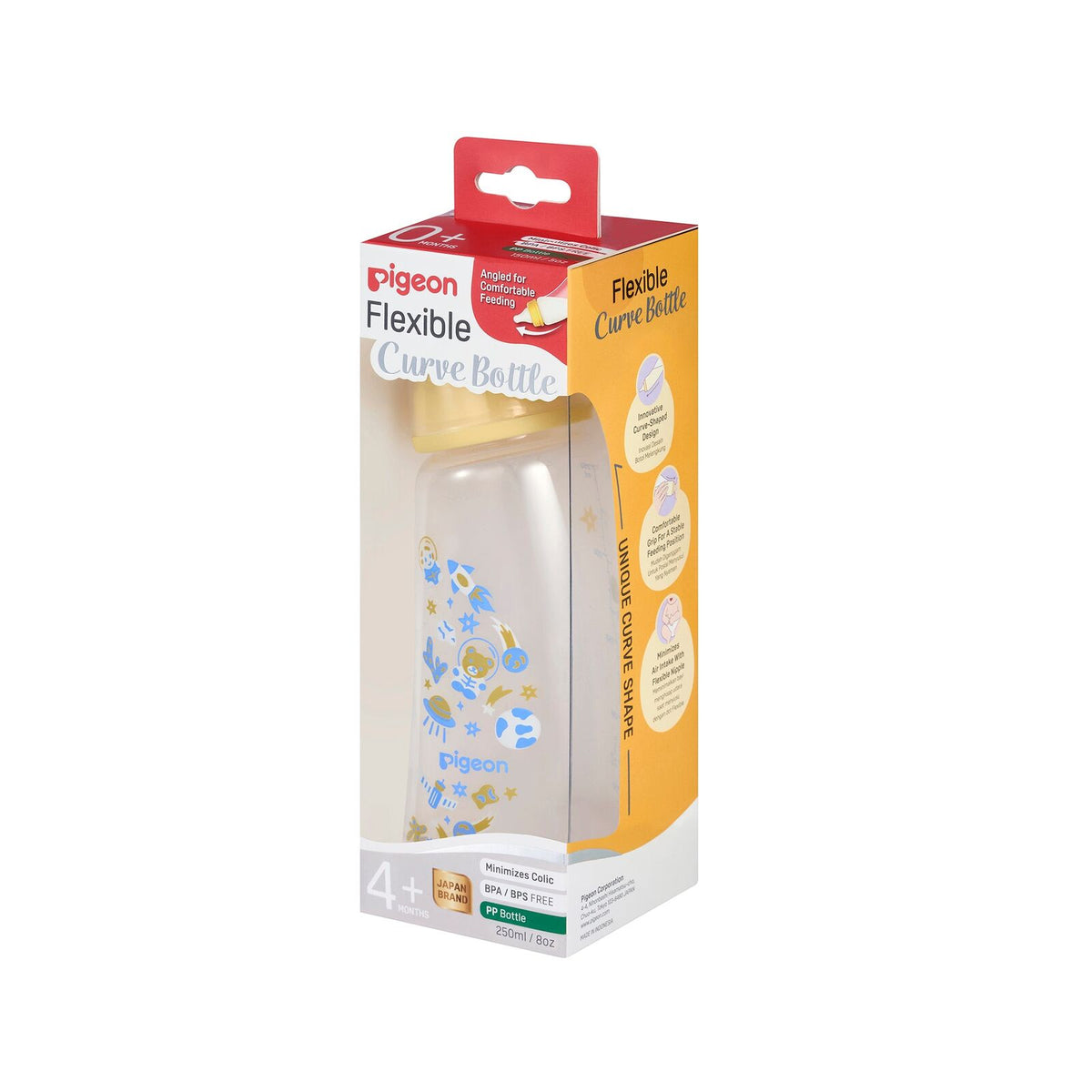 2PK Pigeon Flexible Curve Baby Bottle PP Space 250ml Anti-Colic Silicone 4m+