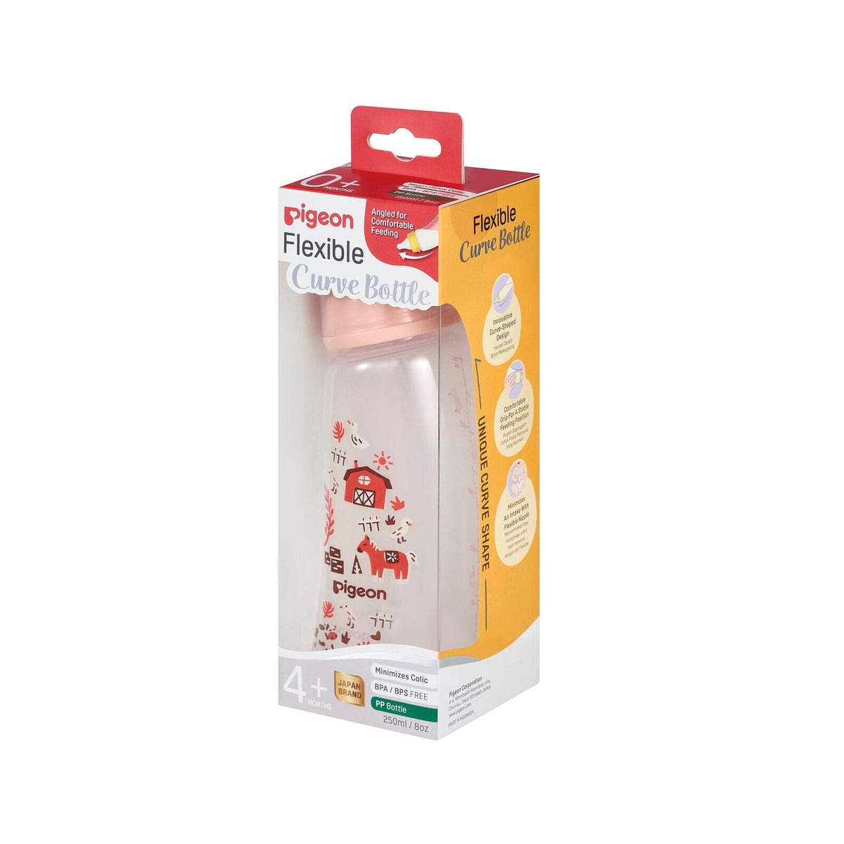 4PK Pigeon Flexible Curve Baby Bottle PP Farm 250ml Anti-Colic Silicone 4m+