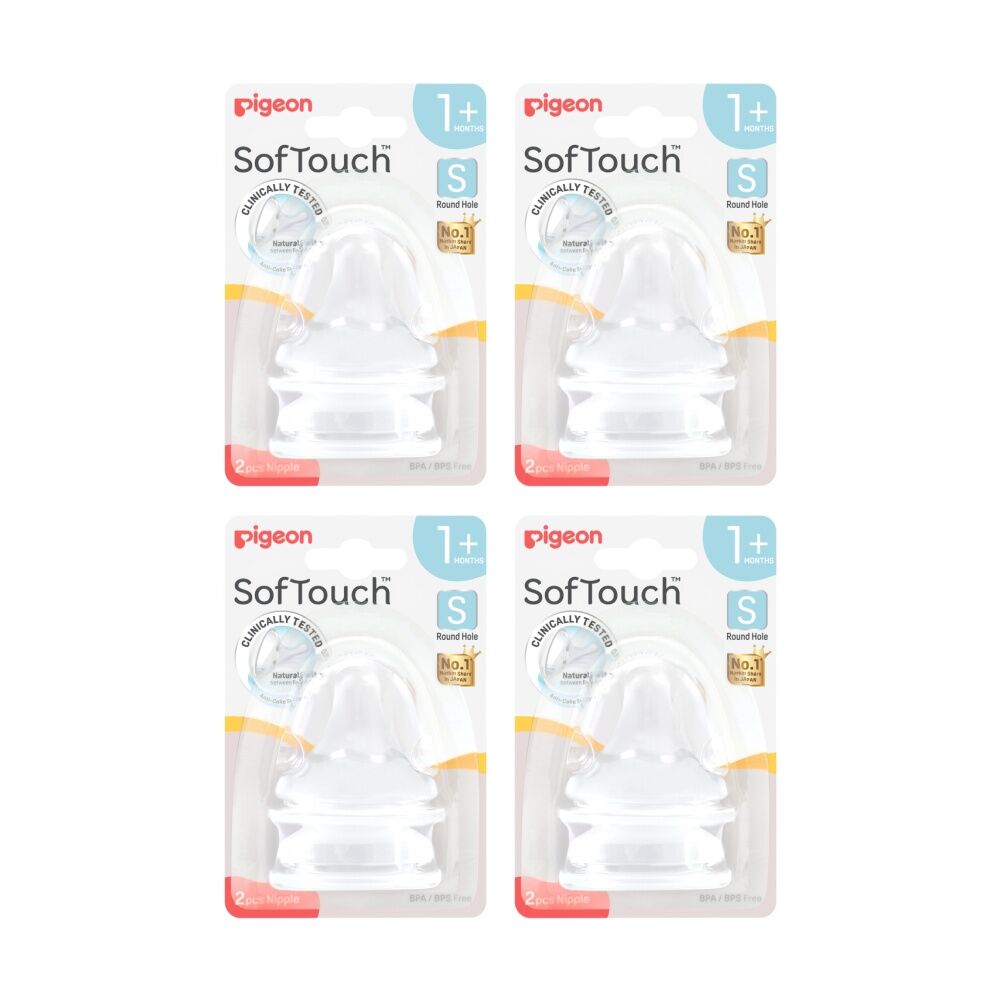 4x 2pc Pigeon Softouch BPP Baby Bottle Teat S Anti-Colic Peristaltic Plus 1m+