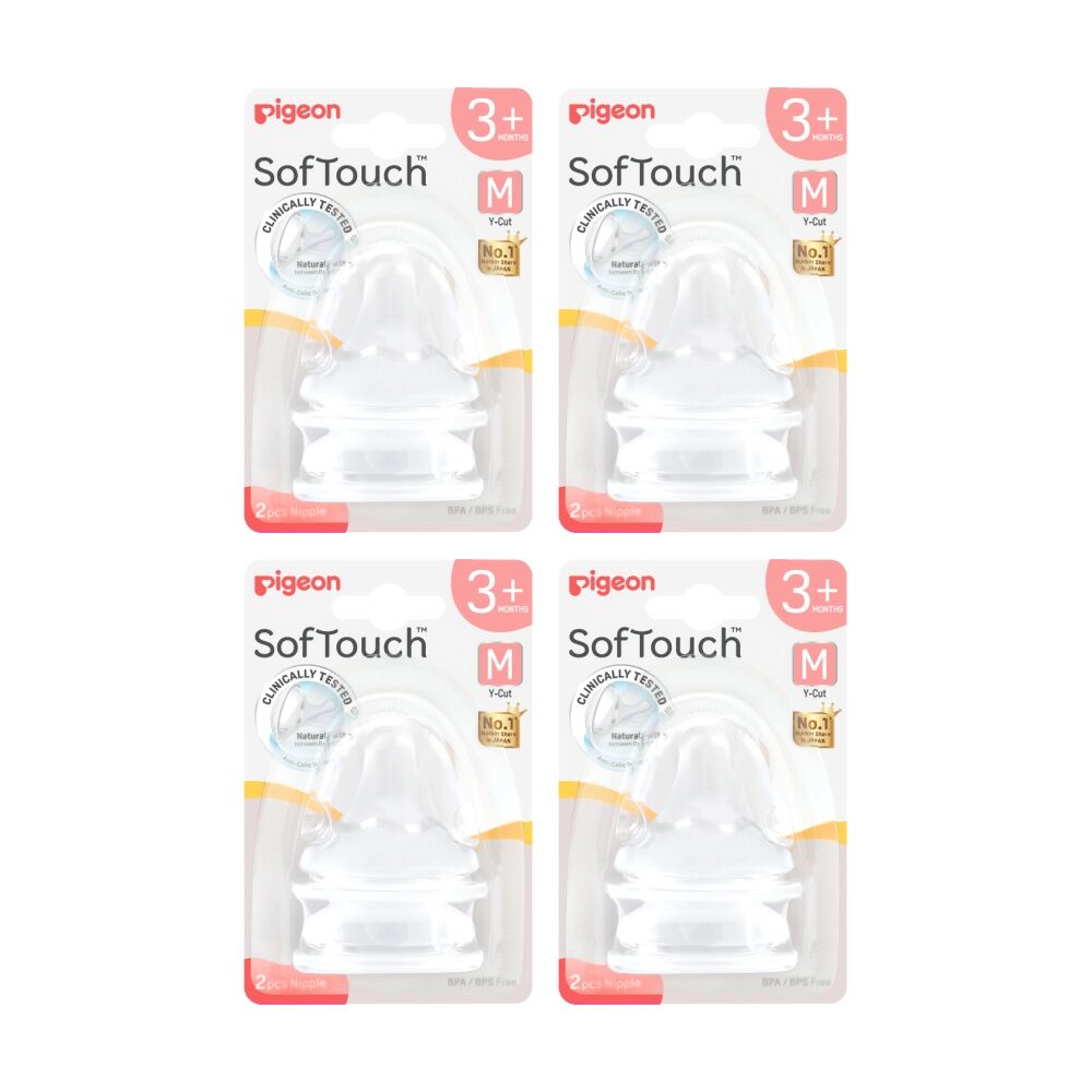 4x 2pc Pigeon Softouch BPP Baby Bottle Teat M Anti-Colic Peristaltic Plus 3m+