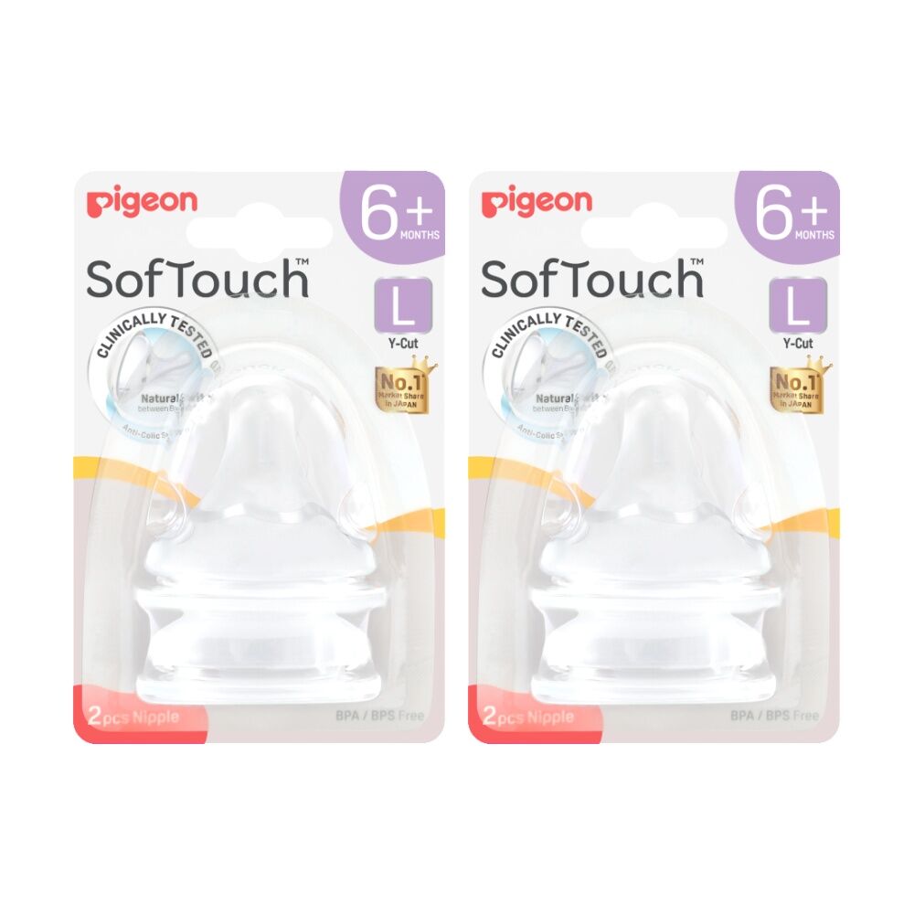 2x 2pc Pigeon Softouch BPP Baby Bottle Teat L Anti-Colic Peristaltic Plus 6m+