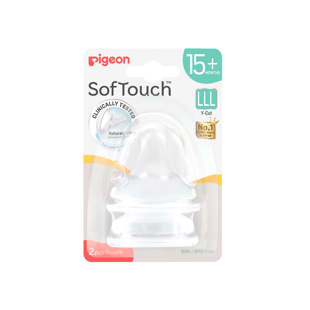 2x 2pc Pigeon Softouch BPP Baby Bottle Teat LLL Anti-Colic Peristaltic Plus 15m+