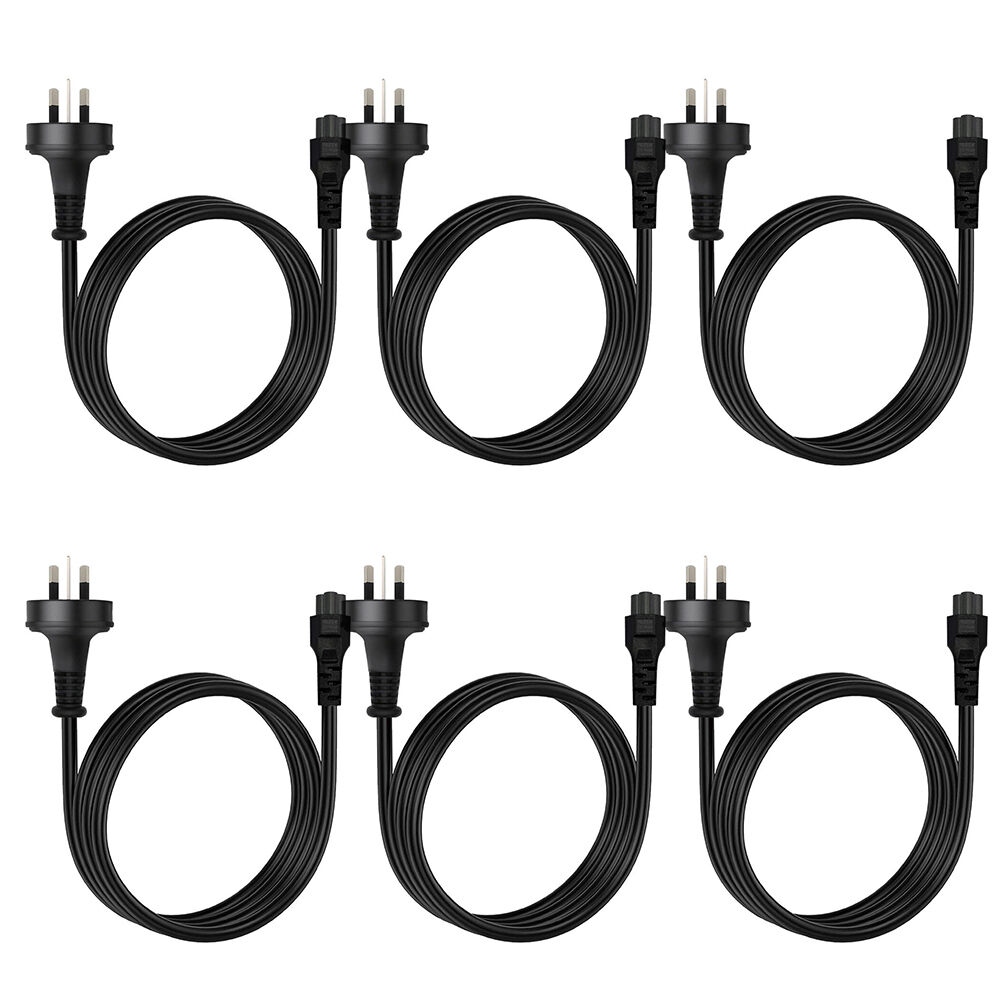 6PK Cruxtec PTM-75-2MBK 3-Pin AU Male to Female IEC-C5 Power Cable 2m Black