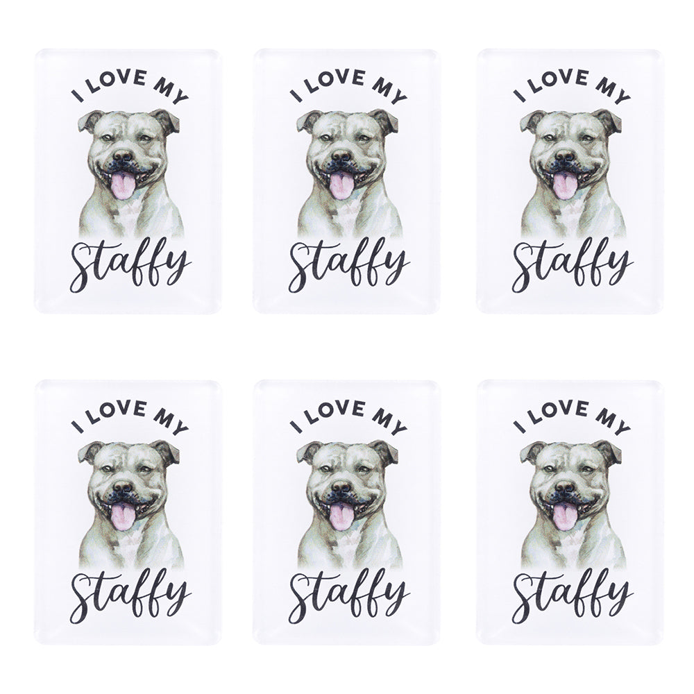 6PK Splosh Pet Lovers Staffy 7cm Acrylic Magnet Fridge Decor - White