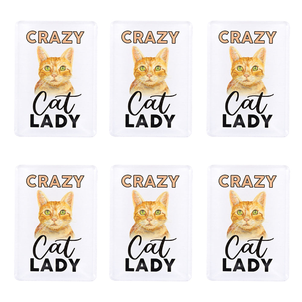 6PK Splosh Pet Lovers Crazy Cat Lady 7cm Acrylic Magnet Fridge Decor - White