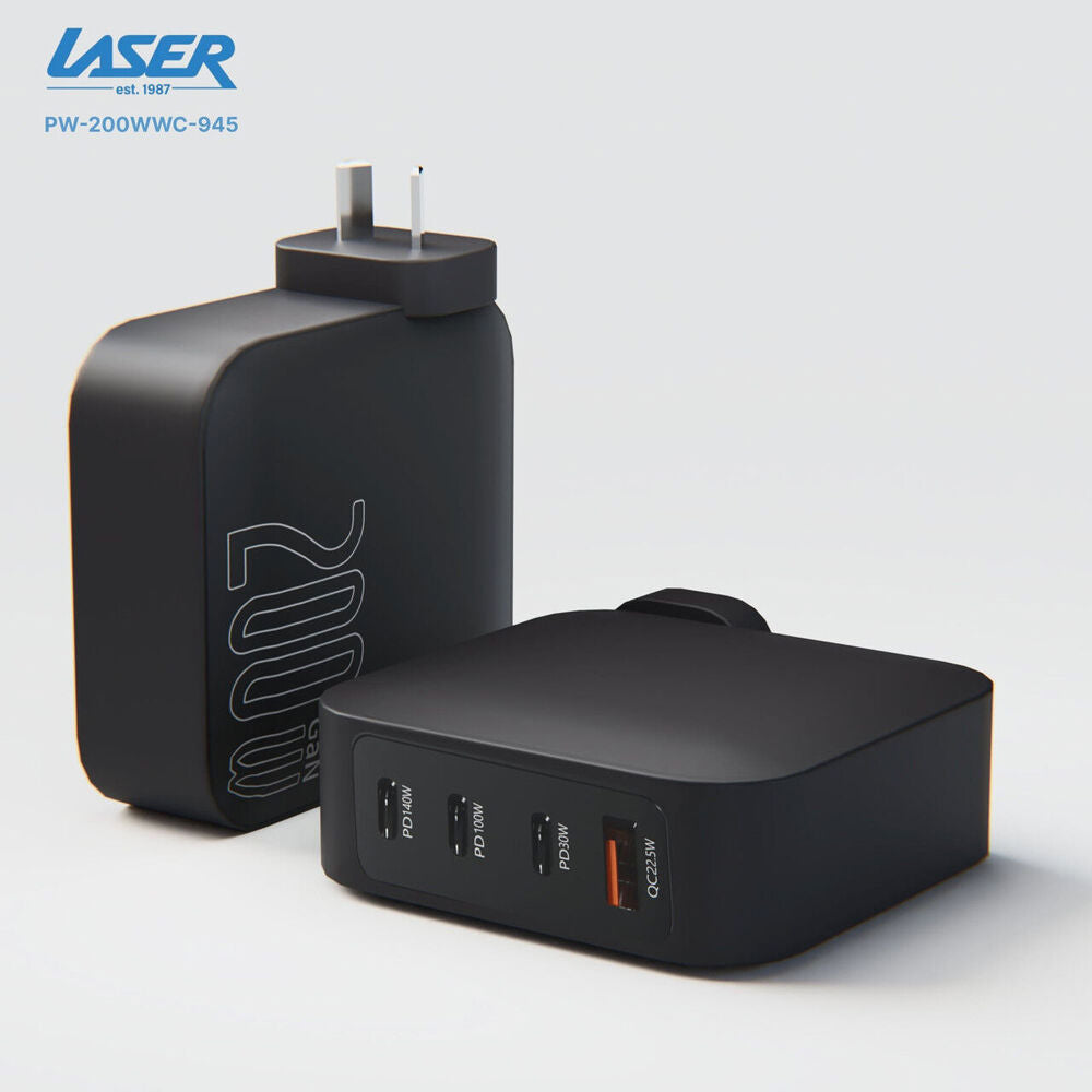 Laser PD3.0 200W GaN Wall Charger Power Adapter Universal Black