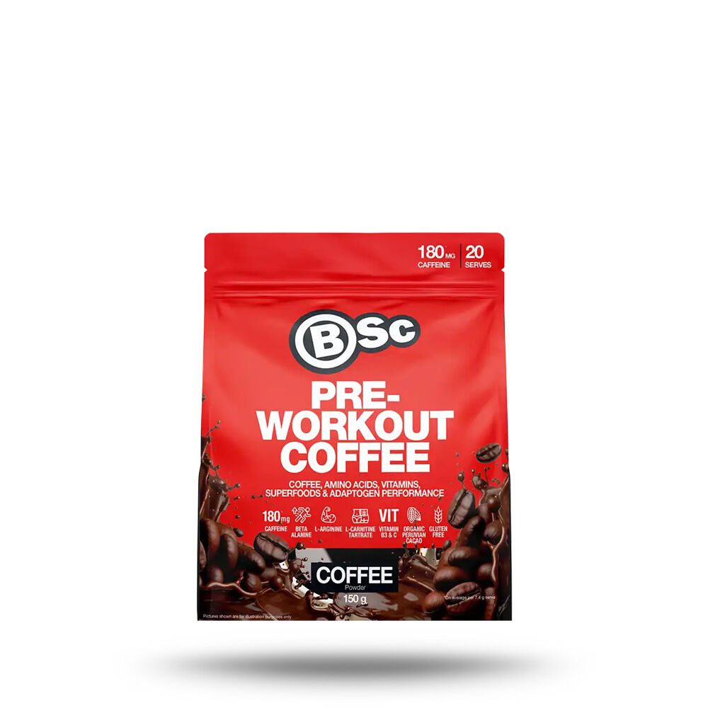 BSc Pre-Workout Instant Coffee Powder 180mg Caffeine 20 Serves Gluten Free 150g