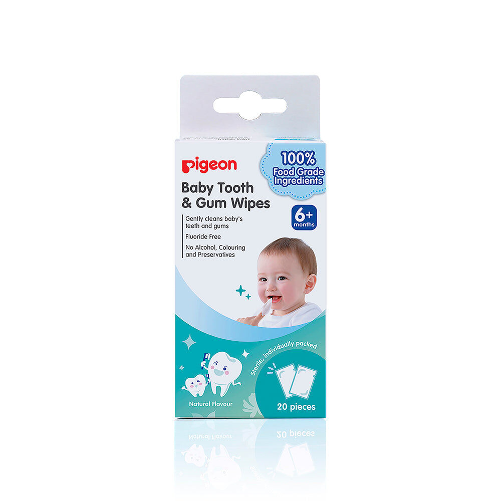 4x 20pc Pigeon Baby Tooth & Gum Wipes Flouride Free Sterilised Sachets 6m+