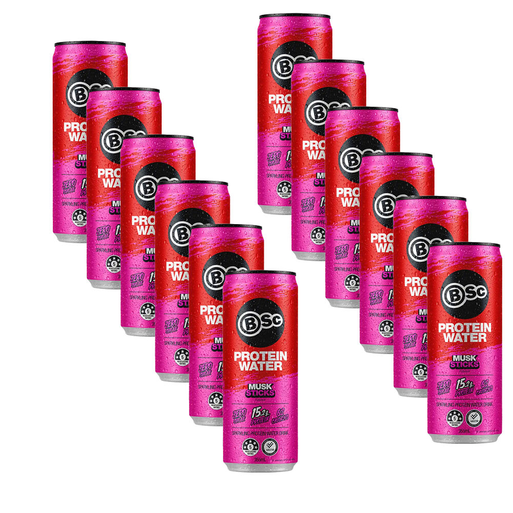 12PK BSc 15g Protein Sparkling Water Can Post Workout 355ml Musk Sticks