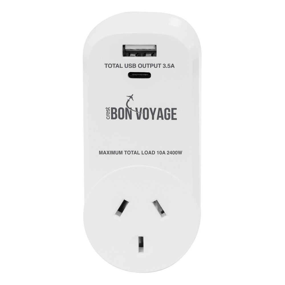 Bon Voyage AU to EU/ID/VN Travel Adapter Plug w/ 2 USB-A/USB-C Ports