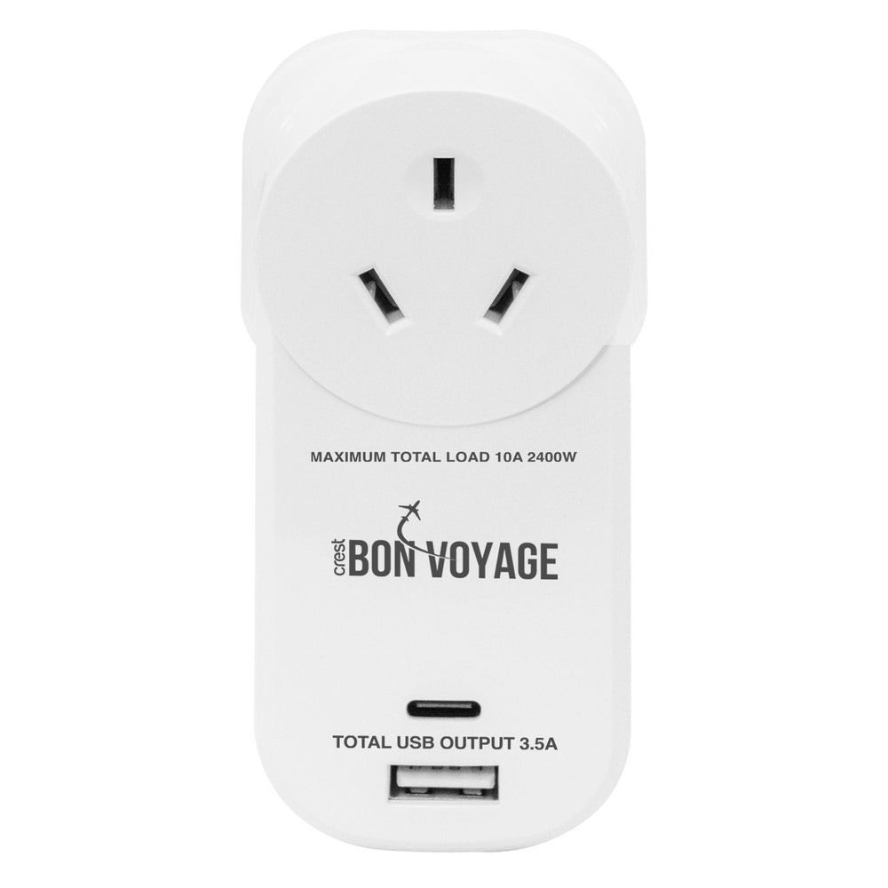 Bon Voyage AU to UK/HK/SG Travel Adapter Plug w/ 2 USB-A/USB-C Ports