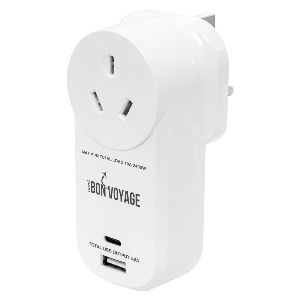Bon Voyage AU to UK/HK/SG Travel Adapter Plug w/ 2 USB-A/USB-C Ports