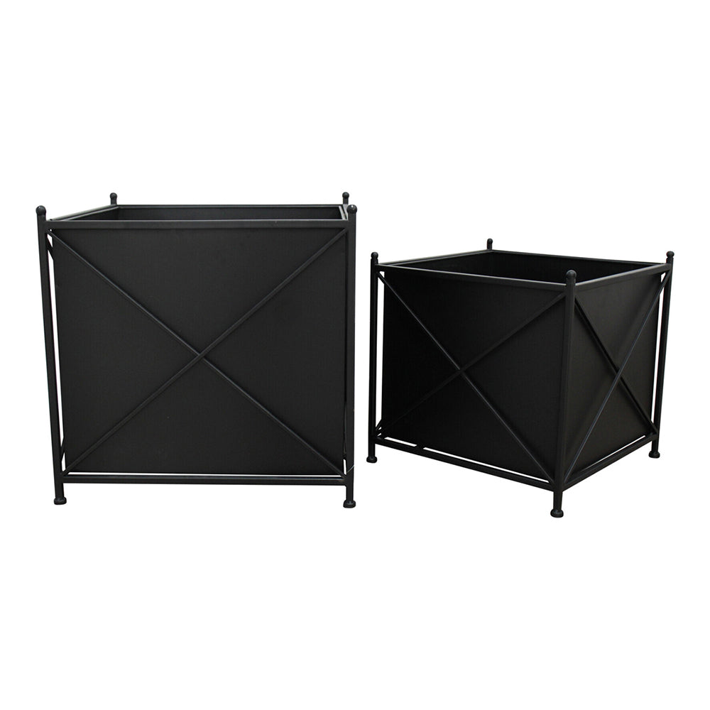 LVD 2pc Metal 40/50cm Square Planter Home/Garden - Black