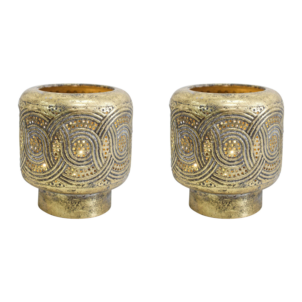 2PK LVD Metal Luna 12cm LED Lantern Candle Holder Decor Small - Gold