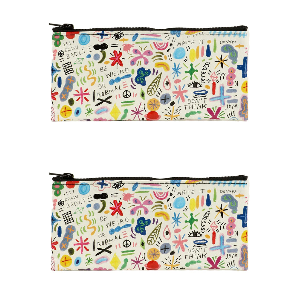 2x Blue Q Doodle Party 22x11cm Pencil Case Storage Organiser