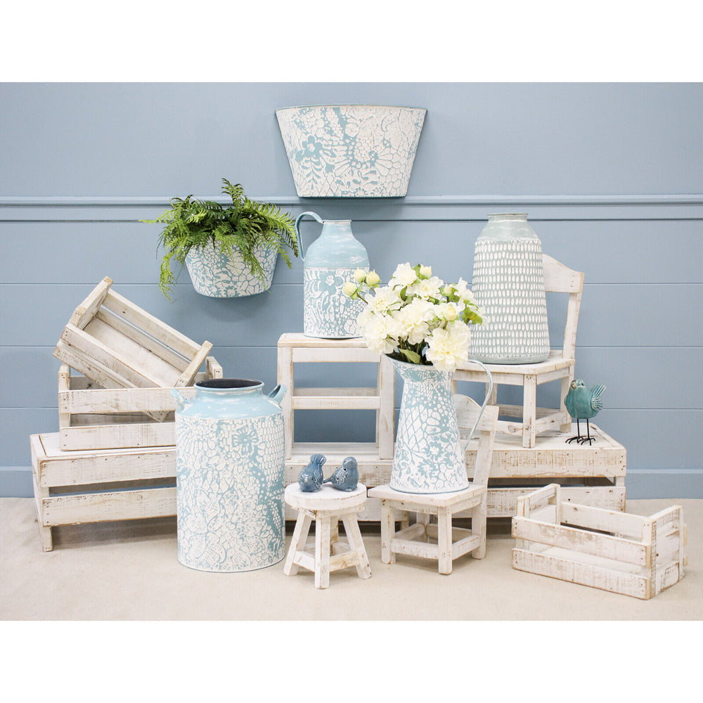 LVD 3pc Wood 28/34/40cm Crate w/ Handle Large - White Wash