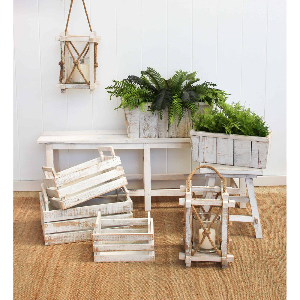 LVD 3pc Wood 28/34/40cm Crate w/ Handle Large - White Wash