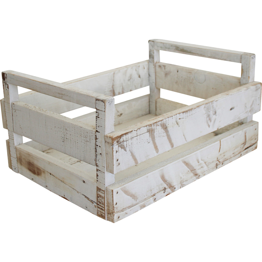 LVD 3pc Wood 28/34/40cm Crate w/ Handle Large - White Wash