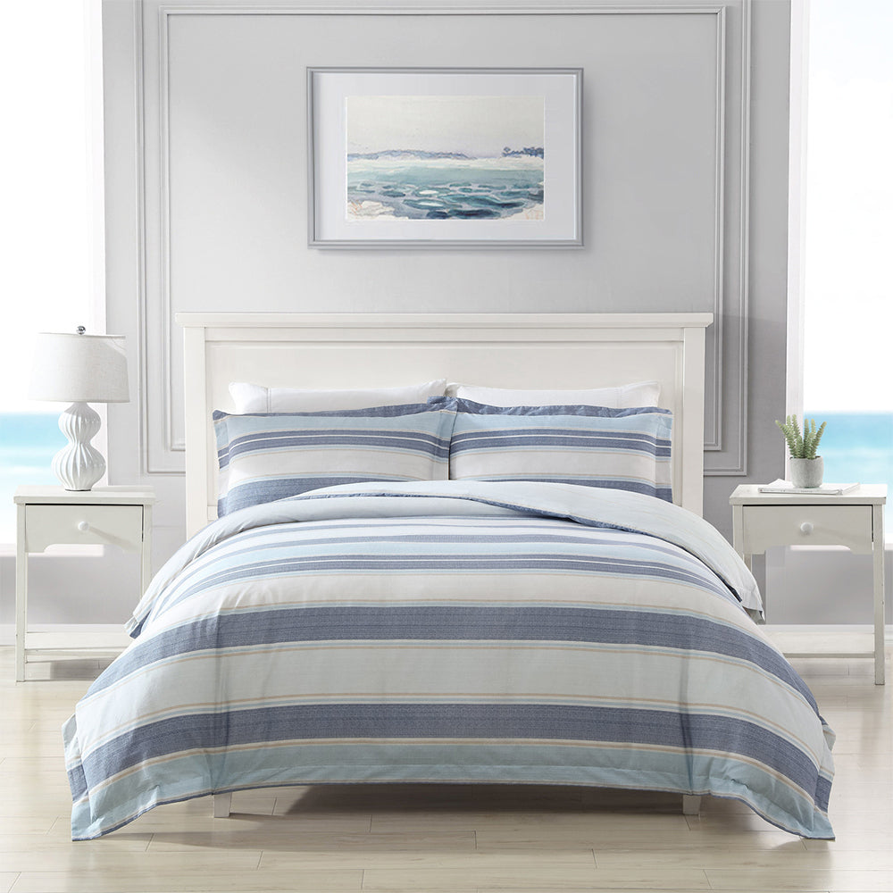 Tommy Bahama King Size Serenity Cotton Quilt Cover Bedding Set Blue