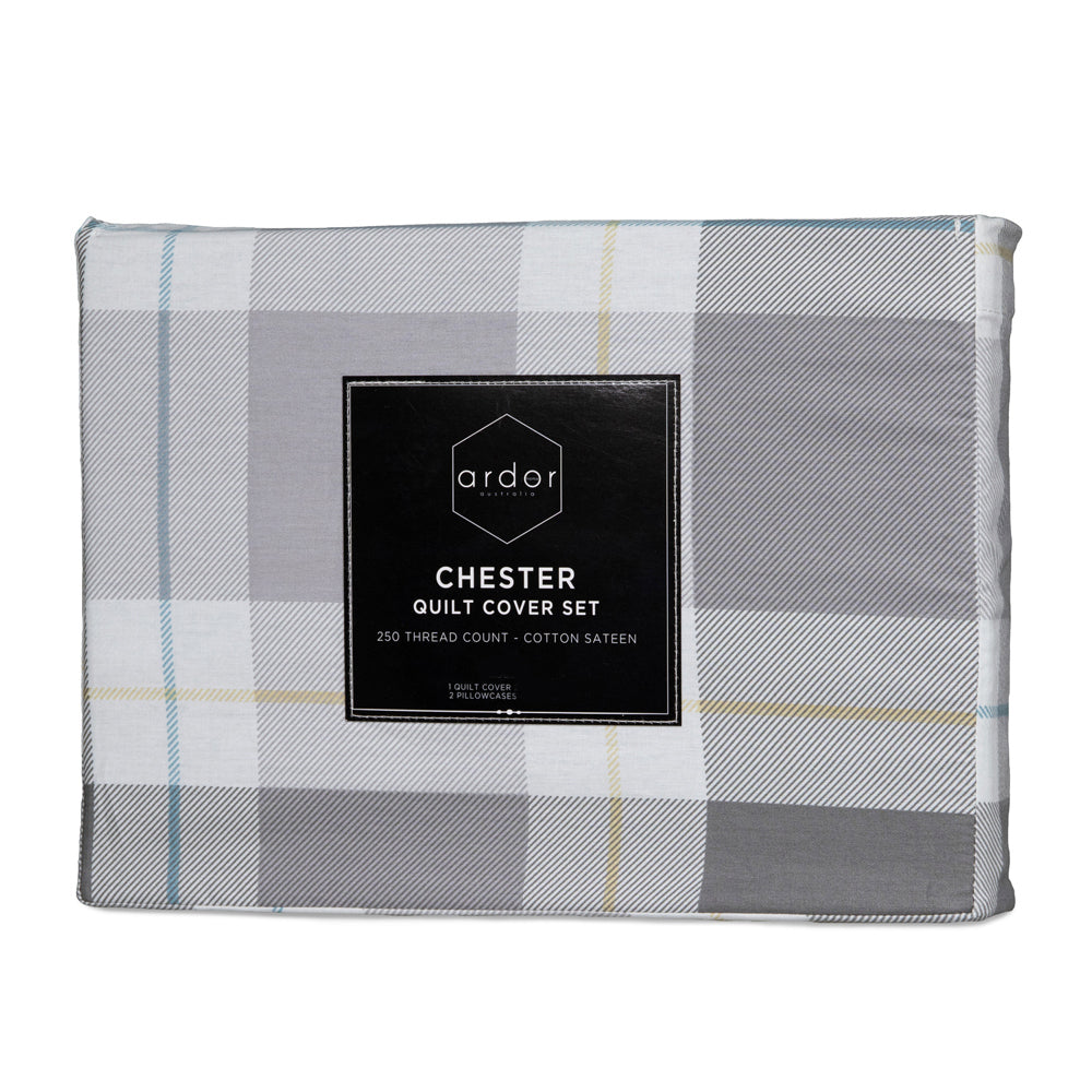 Ardor King Size Chester Cotton Quilt Cover Bedding Set Grey