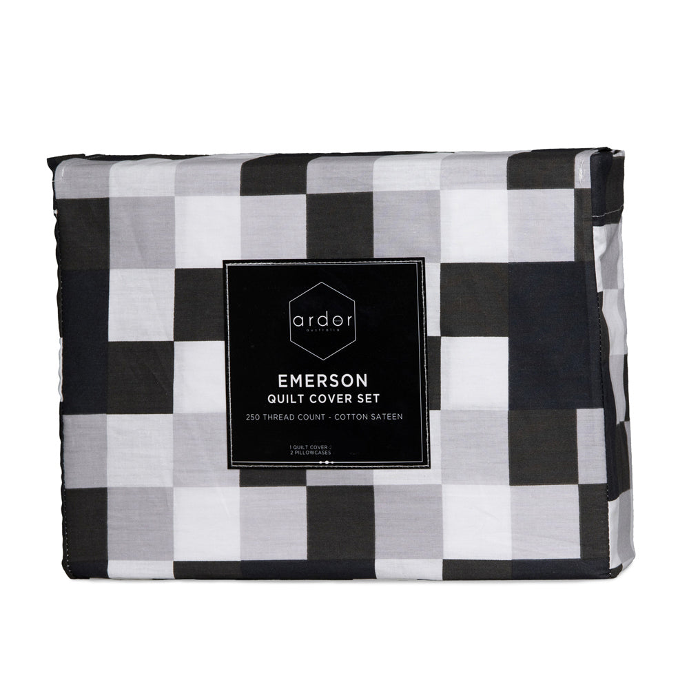 Ardor Single Size Emerson Cotton Quilt Cover Bedding Set Black