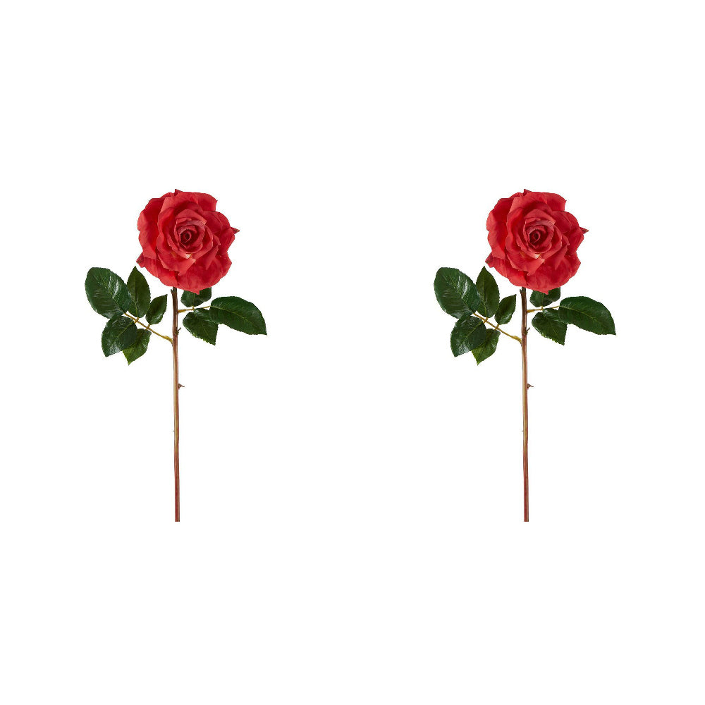 2PK Belle Rose True Touch Stem Artificial Flower 50cm - Passion Pink