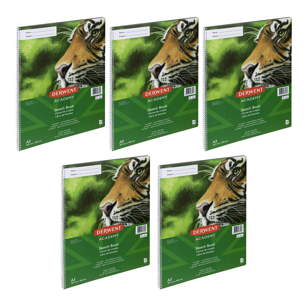 Derwent Academy Art Craft Cover Sketch Book A3 Portrait 20 Sheet 5PK