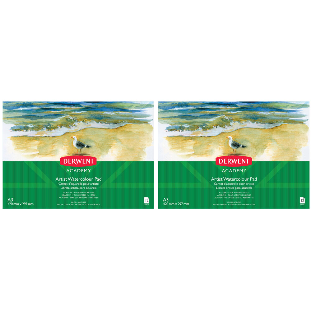 2PK Derwent Academy Art Craft Watercolour A3 Landscape Paper Pad 12 Sheet